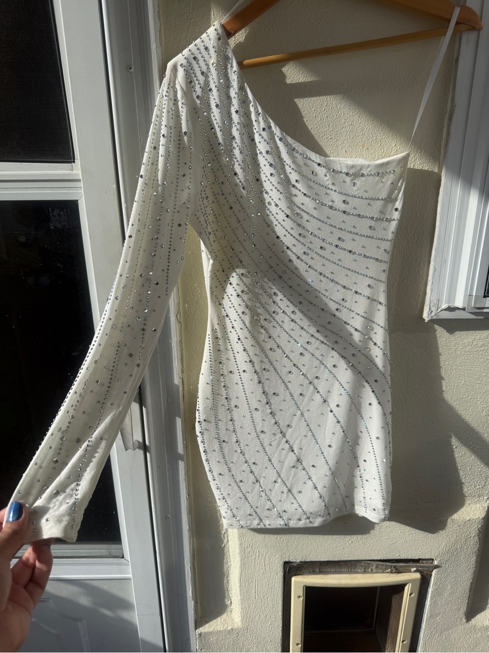 Windsor Cream One-Shoulder Embellished Sweater